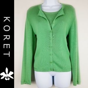 KORET  Cardigan & Short Sleeve Top 55% SILK GREEN